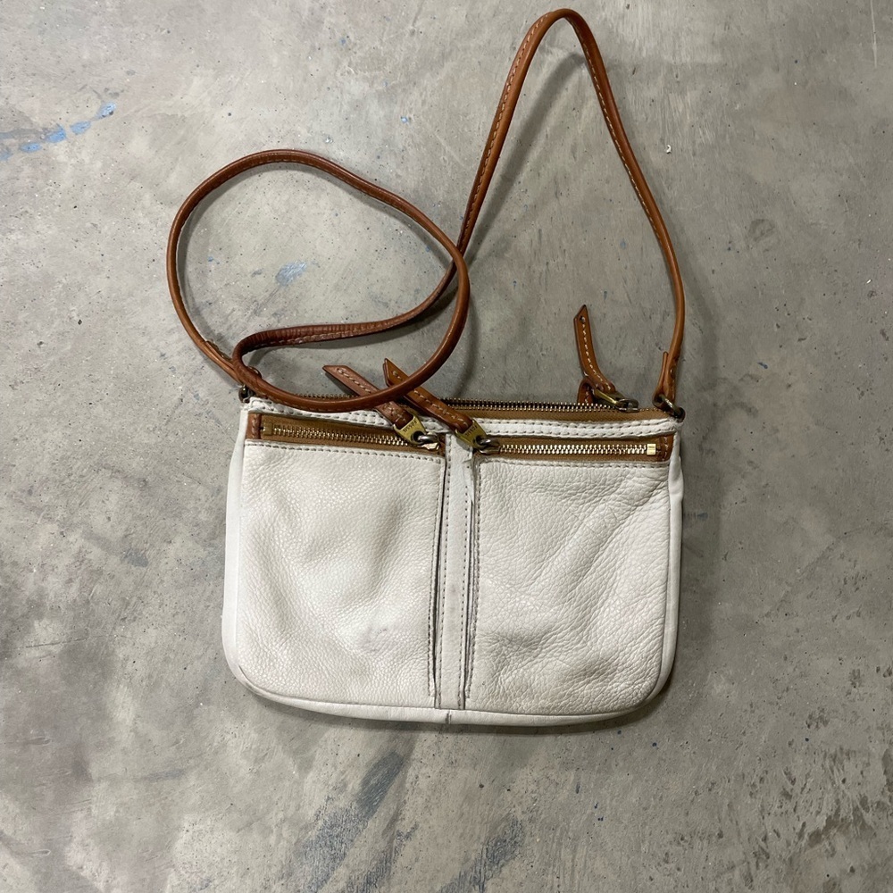 Vintage Fossil White Brown Crossbody Classic Shoulder bag Y2K Small Leather